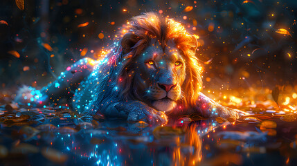 amazing lion fairy hybrid colorful psychedelic digital art - obrazy, fototapety, plakaty