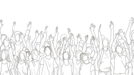 Continuous one-line vector drawing of a group of applauding people in a cheerful atmosphere.