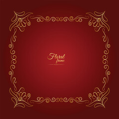 Gold shiny glowing vintage frame with flower isolated floral background. Golden luxury realistic rectangle border. Vector illustration