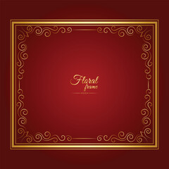 Gold shiny glowing vintage frame with flower isolated floral background. Golden luxury realistic rectangle border. Vector illustration