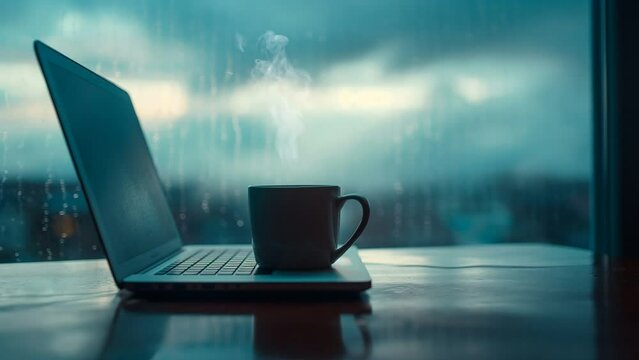 cup of coffee on the table, seamless looping 4k animation video background 