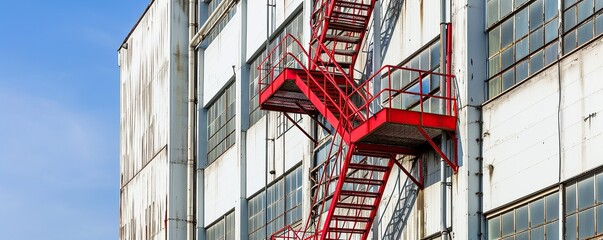 The exterior stairs of the building are red