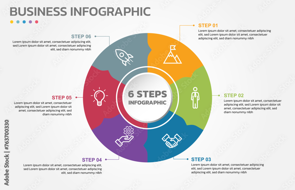 Aufkleber Visual data presentation. Cycle diagram with 6 options. Pie Chart Circle infographic template with 6 steps, options, parts, segments. Business concept. Editable pie chart with sectors. 
