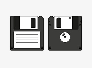 vector floppy disk illustration. old technology, informatics, computer. black and white floppy disk. minimalist icon. save file