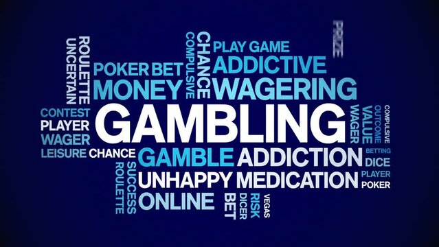 Gambling animated word cloud;text design animation tag kinetic typography seamless loop.