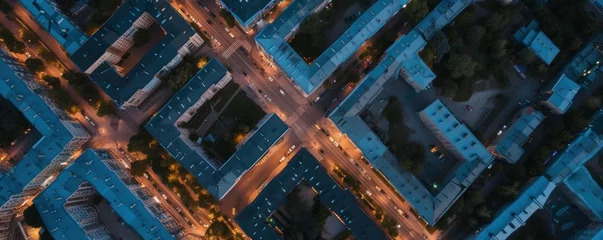 Foto op Plexiglas top view of city streets and buildings at night © diwek