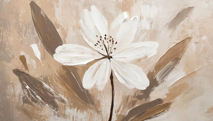 A White Flower Oil Painting With Beige and Beige Floral Abstract Art Background