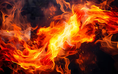 Fototapeta na wymiar Translucent fire flames and sparks on dark illustrations