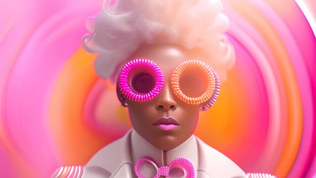 Black Woman Wearing Large Round Glasses and White Wig Generative AI