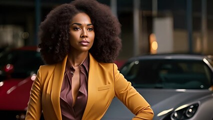 Black Woman Standing in Front of Row of Parked Cars Generative AI