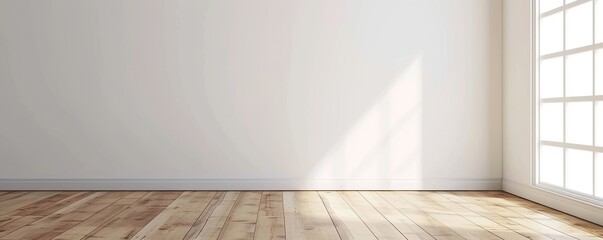 White walls and wooden floor with sunlight