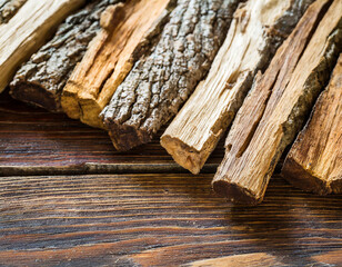 wood texture background; wooden board made of pieces of bark