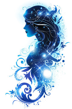 Shining blue virgo zodiac sign illustration on white background