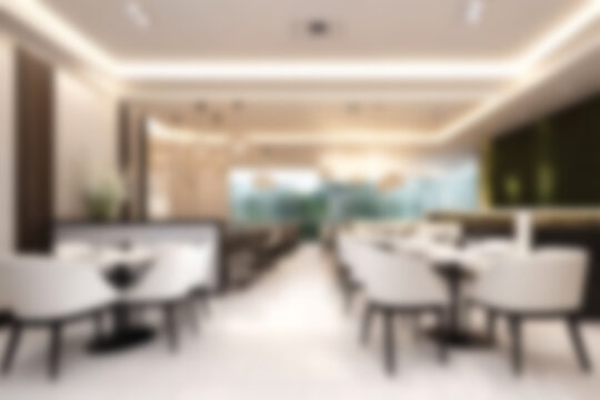 Blurred image of restaurant with light and bokeh for background usage. Blur interior background