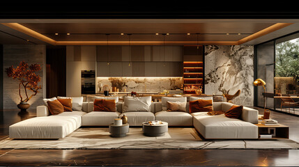 3d render of luxury home interior, modern living room concept
