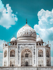 Ramadan kareem and eid mubarak with mosque in the background for greeting cards. Exterior mosque with clear blue sky background