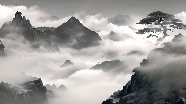 Majestic Japanese Mountain Landscape With Ninjas Generative AI