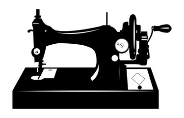sewing machine icon Industrial machines, weaving, sewing equipment, black on white.