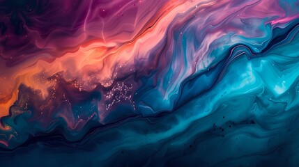 Dynamic and vivid, a cascade of liquid colors blending into a gradient wave, creating a visually captivating abstract composition that evokes a sense of movement. - obrazy, fototapety, plakaty