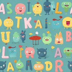 Naklejka premium Seamless pattern of cute alphabets,cartoon