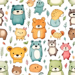 Seamless pattern of Baby Animals lovable pattern seamless watercolor