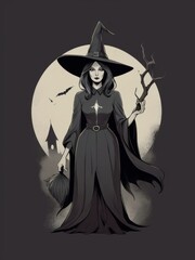 witch flat art illustration for t-shirt design