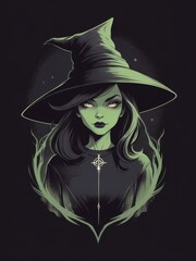 witch flat art illustration for t-shirt design