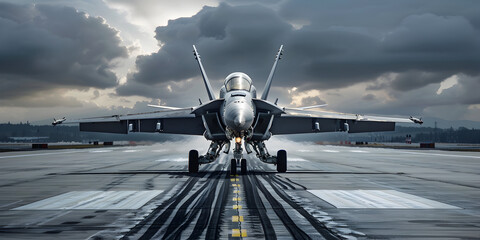 Military fighter jet aircraft parked at airforce airport
,Air Force Aircraft: Military Fighter Jet on Tarmac - obrazy, fototapety, plakaty