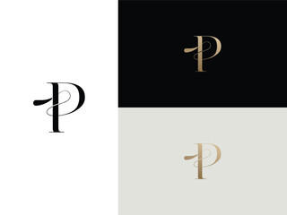 elegant, simple, minimal, and luxury serif font alphabet letter P logo design