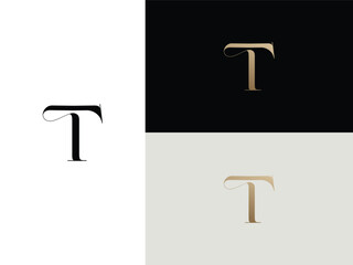 elegant, simple, minimal, and luxury serif font alphabet letter T logo design