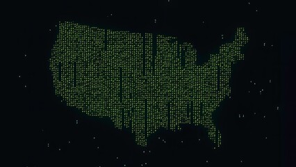 Obraz premium Beautiful illustration of USA map with matrix code on plain black background
