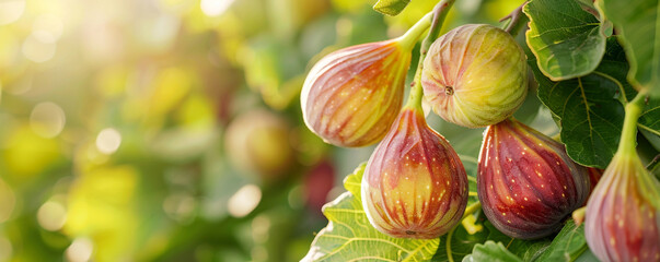 Figs on the fig tree branches in a beautiful sunny day