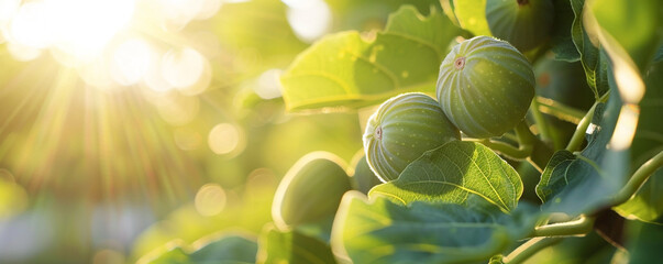Figs on the fig tree branches in a beautiful sunny day - obrazy, fototapety, plakaty