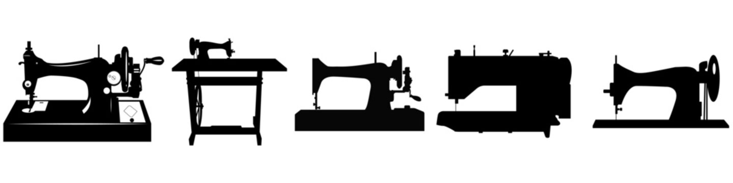 Black sewing machine set on a white background