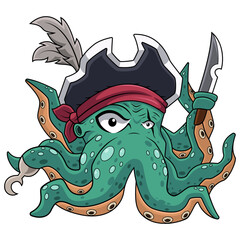 Cartoon octopus wearing a pirate hat 
