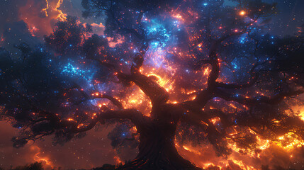 huge trees of life blend with galaxies with generative ai
