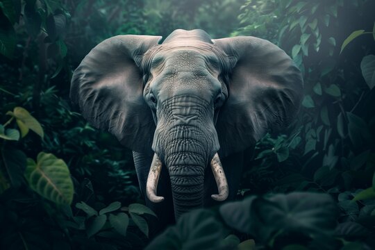 A breathtaking image of a regal elephant in its natural habitat, surrounded by vibrant greenery, the details of its majestic presence revealed in high definition.