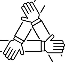 Obraz premium Three hands support outline icon teamwork concept for graphic design, logo, web site, social media, mobile app, ui illustration