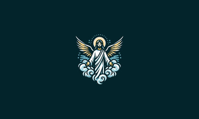 jesus with wings on cloud vector mascot design