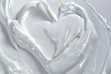 An artful composition showcasing white beauty skincare cream swiped in a heart shape, captured in high definition, the delicate texture and luminosity promising a pampering experience.