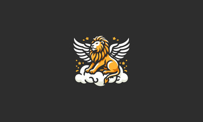 lion with wings on cloud vector illustration flat design