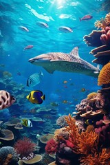 Sea background with fish and carals