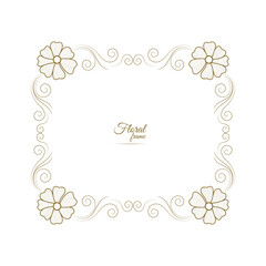 Vintage card frame with golden floral ornament border isolated floral background.Golden luxury realistic rectangle border. Vector illustration
