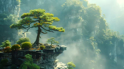 Foto op Plexiglas anti-reflex national forest park, Valley with forests green bonsai trees © Adja Atmaja