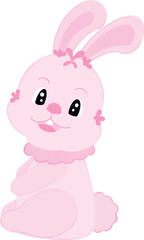 The Cartoon pink rabbit smiles brightly and cutely.	
