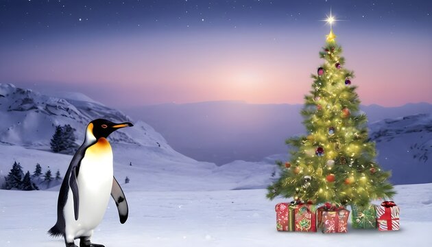 magical christmas, card, invitation, penguin