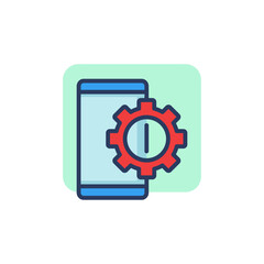 Smartphone and gear wheel  line icon. Settings and repair concept. Interface element for logo, web mobile app and UI design.