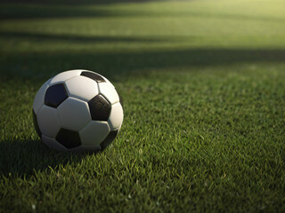 Fototapeta premium soccer ball on green grass. generative AI.