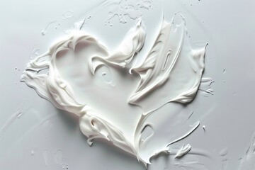 A high-definition photograph of white beauty skincare cream elegantly smeared in a heart shape, the creamy texture and radiant glow inviting indulgence in a luxurious skincare ritual.  - obrazy, fototapety, plakaty