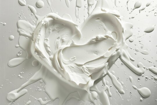 A high-definition photograph of white beauty skincare cream elegantly smeared in a heart shape, the creamy texture and radiant glow inviting indulgence in a luxurious skincare ritual. 